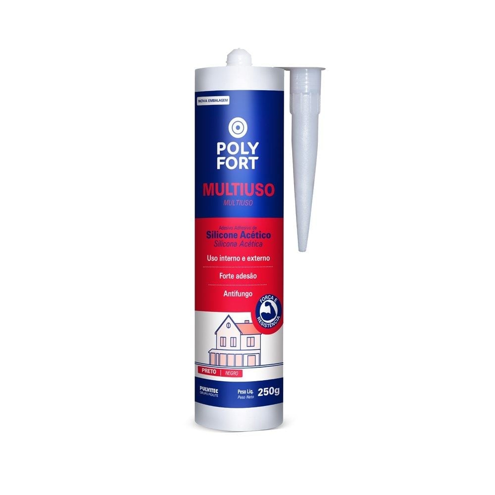 Cola Selante Silicone Acético Uso Geral 250g Preta Pulvitec | ZB121