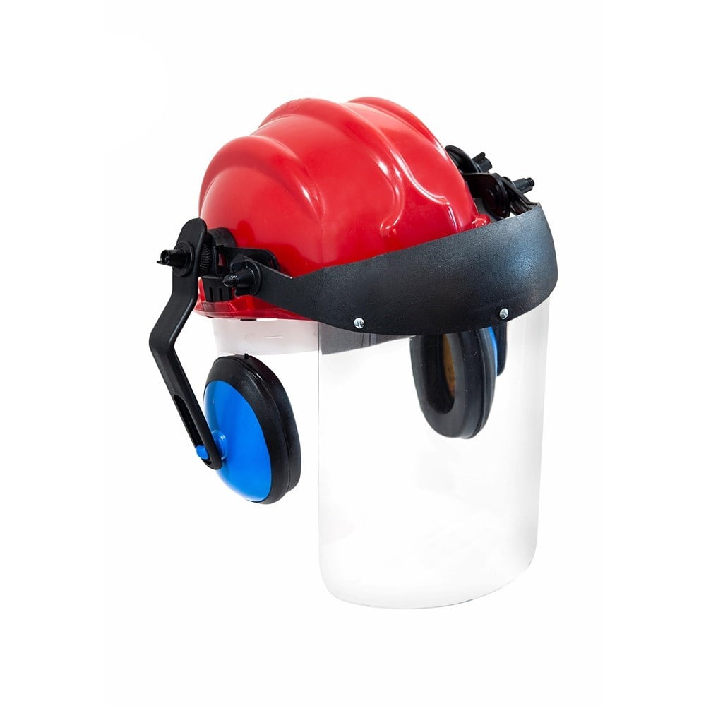 Capacete com Abafador+Viseira Plastcor Vermelho 70001319