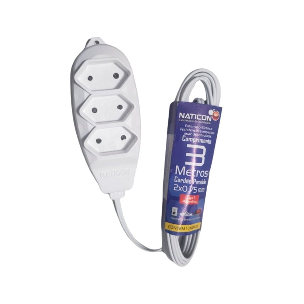 Extensão Naticon Tripla Paralela 2X0.75 Branca 3M 579